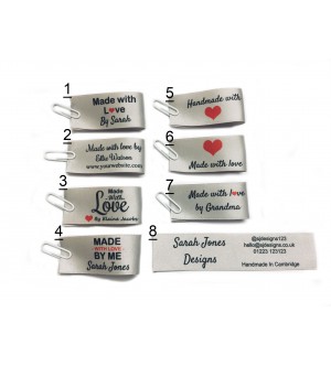 Made with love labels in silver  (8 designs 25x50mm Fold)