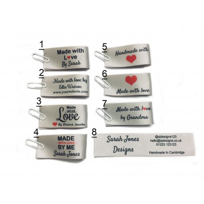 Made with love labels large fold in silver (8 designs)
