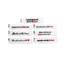 Made and Handmade with love labels (7 designs 15x50mm Flat 40 Pack)