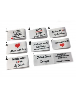 Made with love labels in white (8 designs 25x50mm Fold)