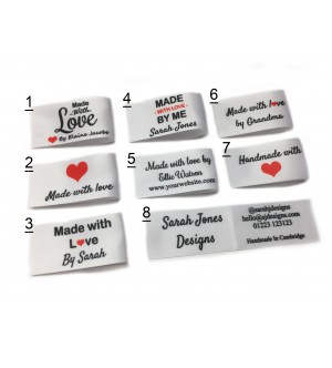 Made with love labels in white (8 designs 25x50mm Fold)