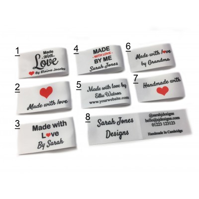 Made with love labels in white (8 designs 25x50mm Fold)