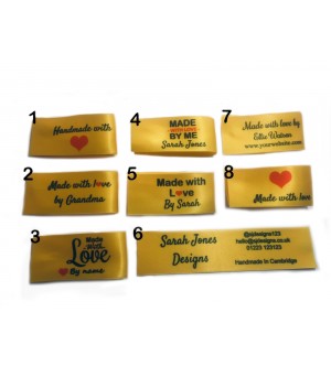 Made with love labels in yellow (8 designs 25x50mm Fold)