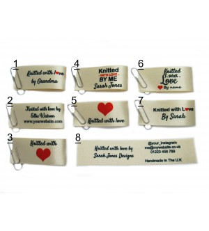 Knitted with love labels in cream (8 designs 25x50mm Fold)