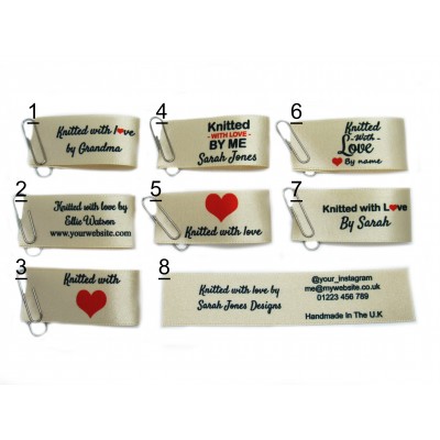 Knitted with love labels in cream (8 designs 25x50mm Fold)