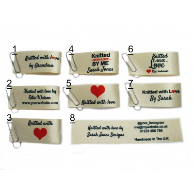 Knitted with love labels in cream large fold (8 designs)