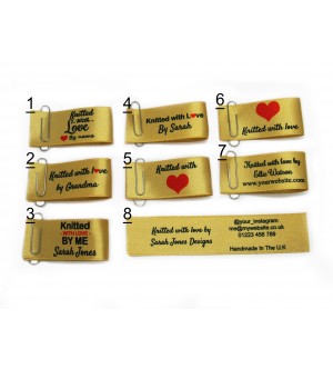 Knitted with love labels in gold (8 designs 25x50mm Fold)