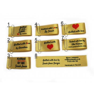 Knitted with love labels in gold large fold (8 design)