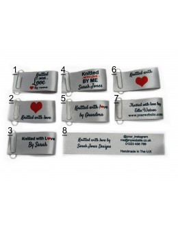 Knitted with love labels in silver (8 designs 25x50mm Fold)