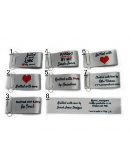 Knitted with love labels in silver large fold (8 designs)