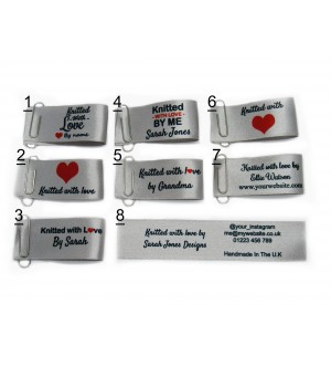 Knitted with love labels in silver large fold (8 designs)