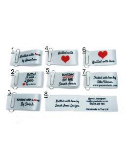 Knitted with love labels in white (8 designs 25x50mm Fold)
