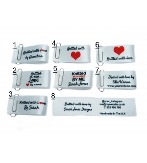 Knitted with love labels in white large fold (8 designs)