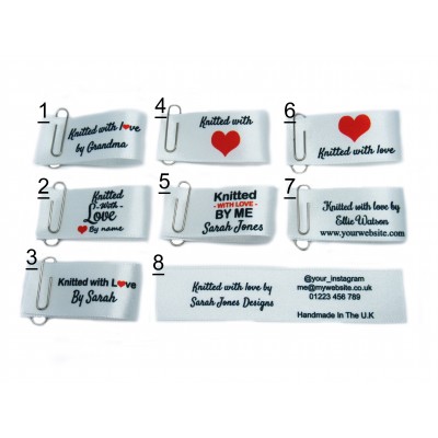 Knitted with love labels in white large fold (8 designs)