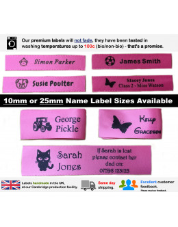 10mm & 25mm Pink Name Labels