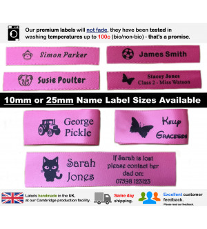 10mm & 25mm Pink Name Labels