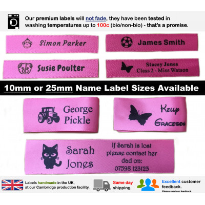 10mm & 25mm Pink Name Labels