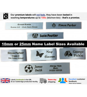 10mm & 25mm Light Blue Name Labels