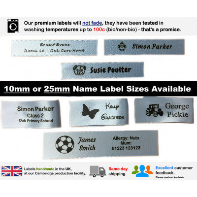 10mm & 25mm Light Blue Name Labels