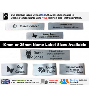 10mm & 25mm Silver Name Labels