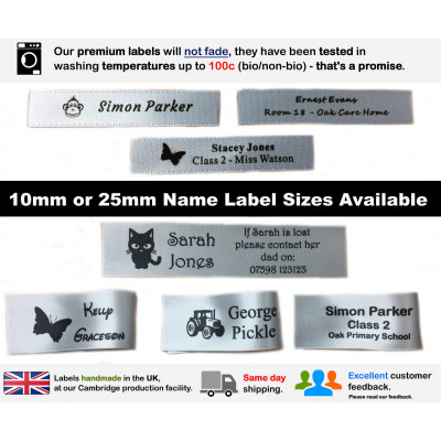 10mm & 25mm Silver Name Labels