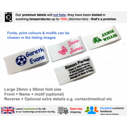 25x50mm Fold White Name Labels (16, 32 or 48 Pack)