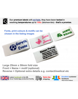 25x50mm Fold White Name Labels (16, 32 or 48 Pack)